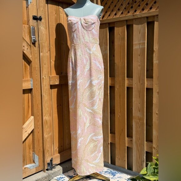 🆕 BRONX & BANCO 🧿 NWOT Dahlia Blush Multi Sequin Maxi Dress - Sz L US 8 - Picture 2 of 15
